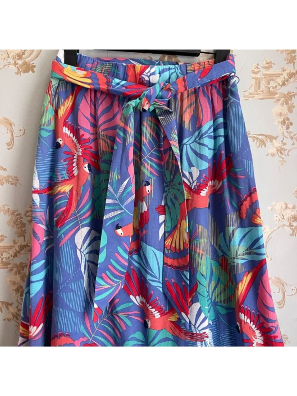 Talbots Women Tropical Parrot Midi Skirt Size S Resort Coastal Vacation Colorful - Picture 4 of 11